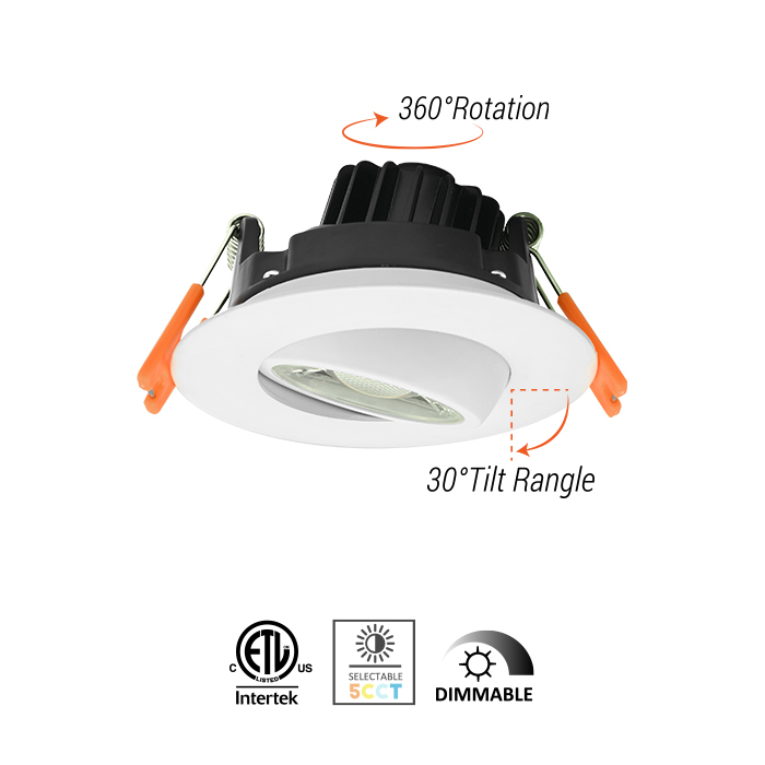 3Inch 360° 5CCT COB Round Gimbal Recessed Downlight